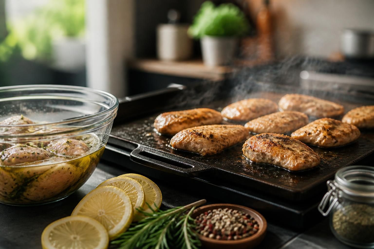 découvrez notre recette facile de blancs de poulet à la plancha avec marinade savoureuse et conseils de cuisson pour un plat tendre et plein de goût.
