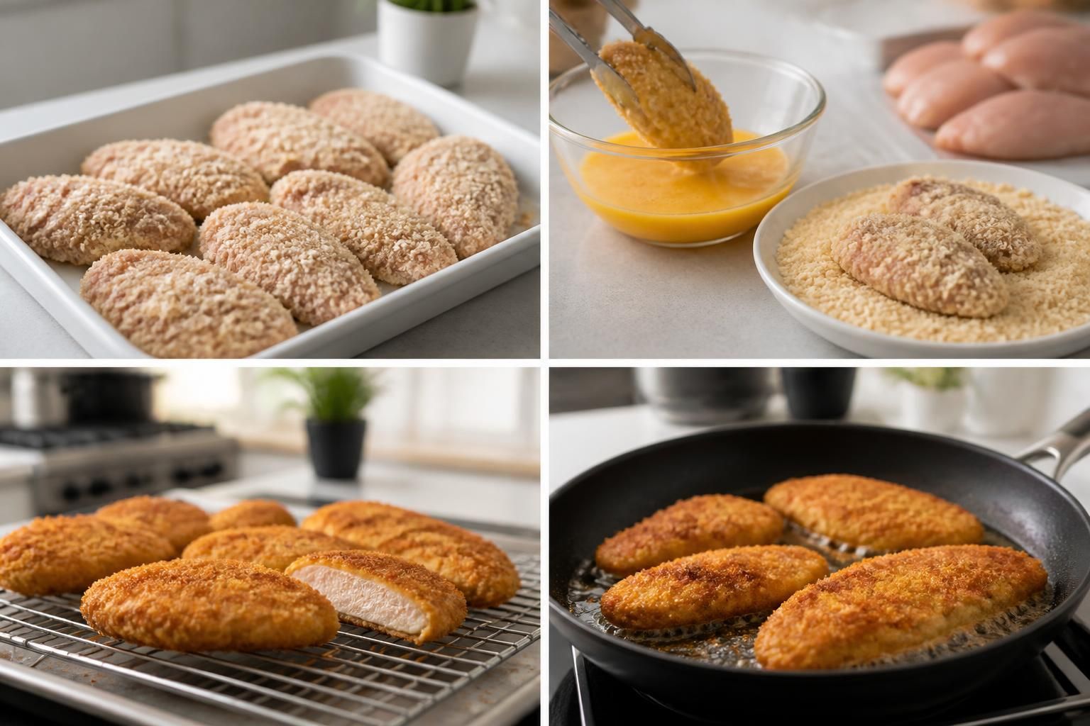 découvrez comment paner du poulet facilement : recettes avec ou sans œuf, conseils pour une cuisson parfaite au four ou à la poêle.