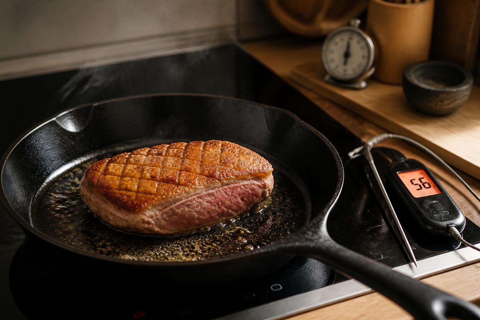 apprenez à cuire un magret de canard à la poêle avec nos conseils sur le temps, la température idéale et la cuisson saignante parfaite pour un plat savoureux.