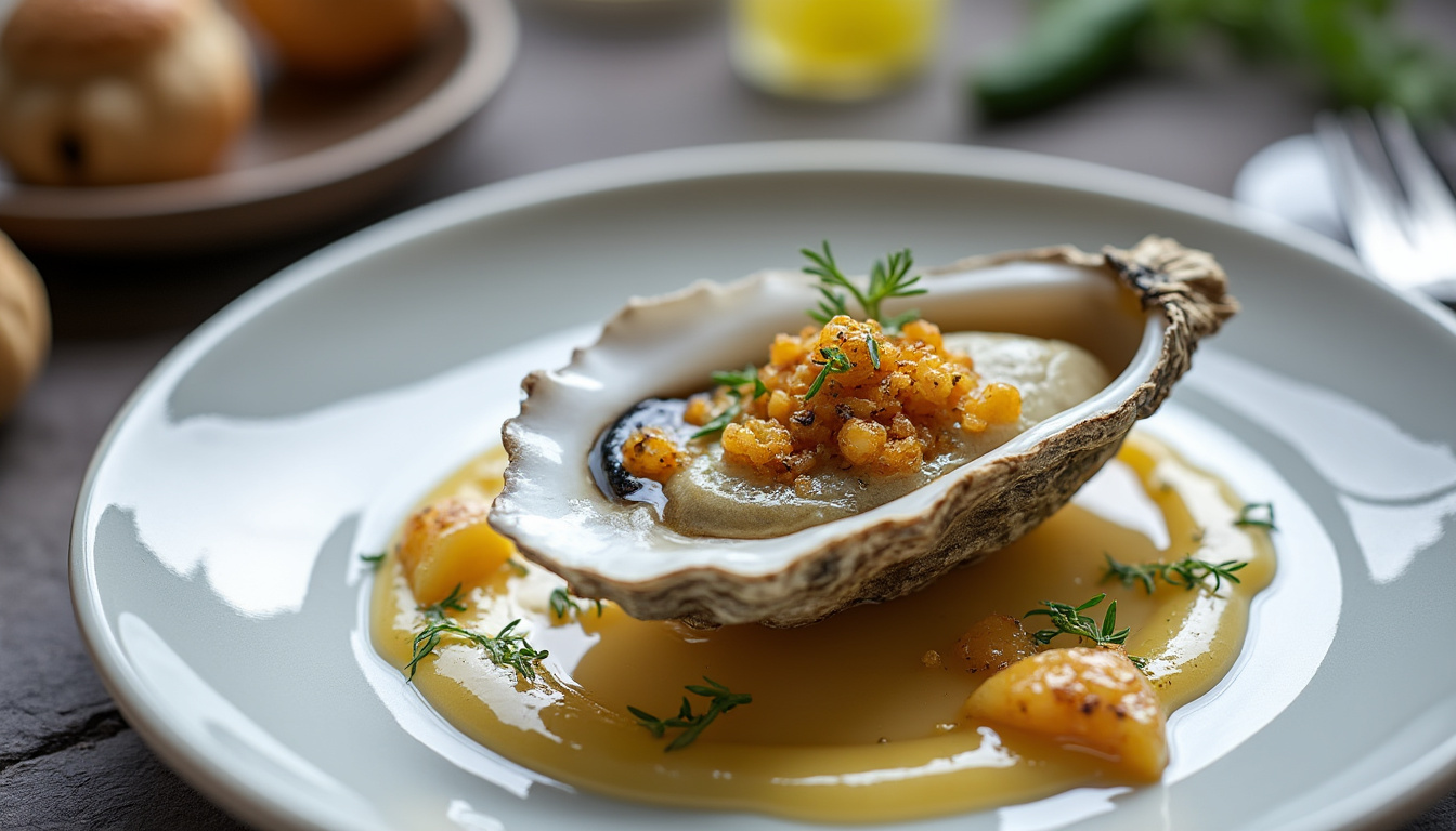 découvrez notre recette raffinée d'huître chaude aux échalotes et au champagne, idéale pour un repas gastronomique élégant et savoureux.