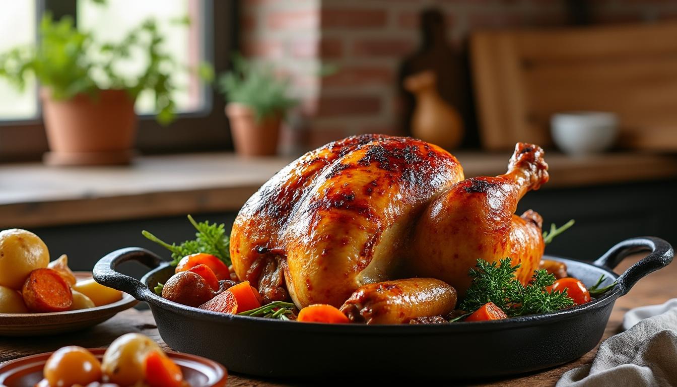 découvrez notre guide pratique du temps de cuisson du poulet fermier, adapté selon le poids et les différentes méthodes de cuisson pour un poulet tendre et savoureux à chaque fois.