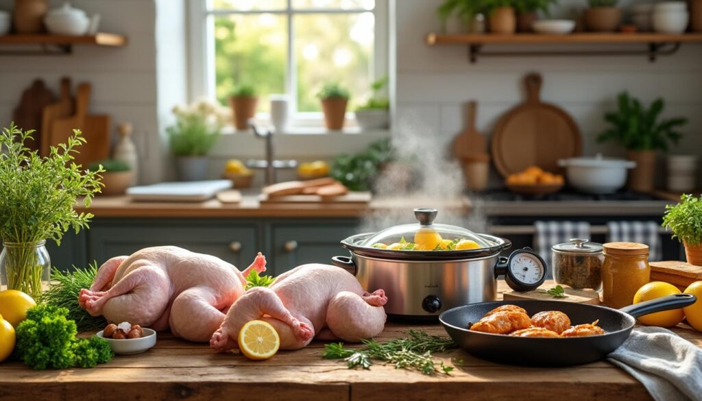 découvrez notre guide pratique pour maîtriser le temps de cuisson du poulet fermier, adapté selon le poids et la méthode choisie, pour un résultat toujours parfait et savoureux.